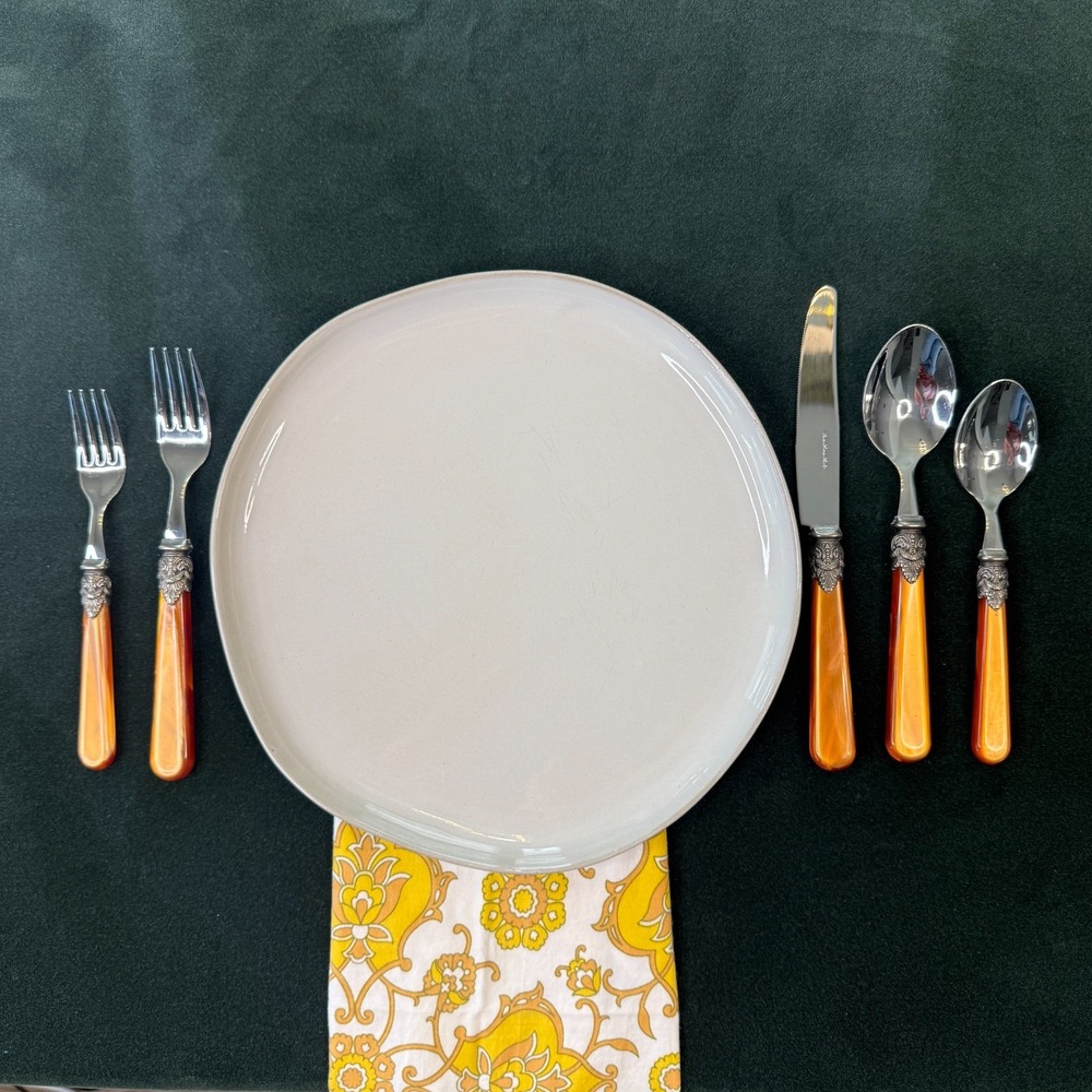 Vintage EME Italy Napoleon Flatware Set 18/10 Orange Marble Handle Service 39 Pc